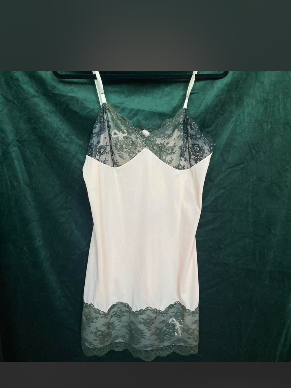 Blush Slip Dress with Charcoal Lace Accents